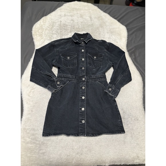 Zara Dresses & Skirts - Zara Women's Black‎ Mini Denim Button Dress Faded Size Medium